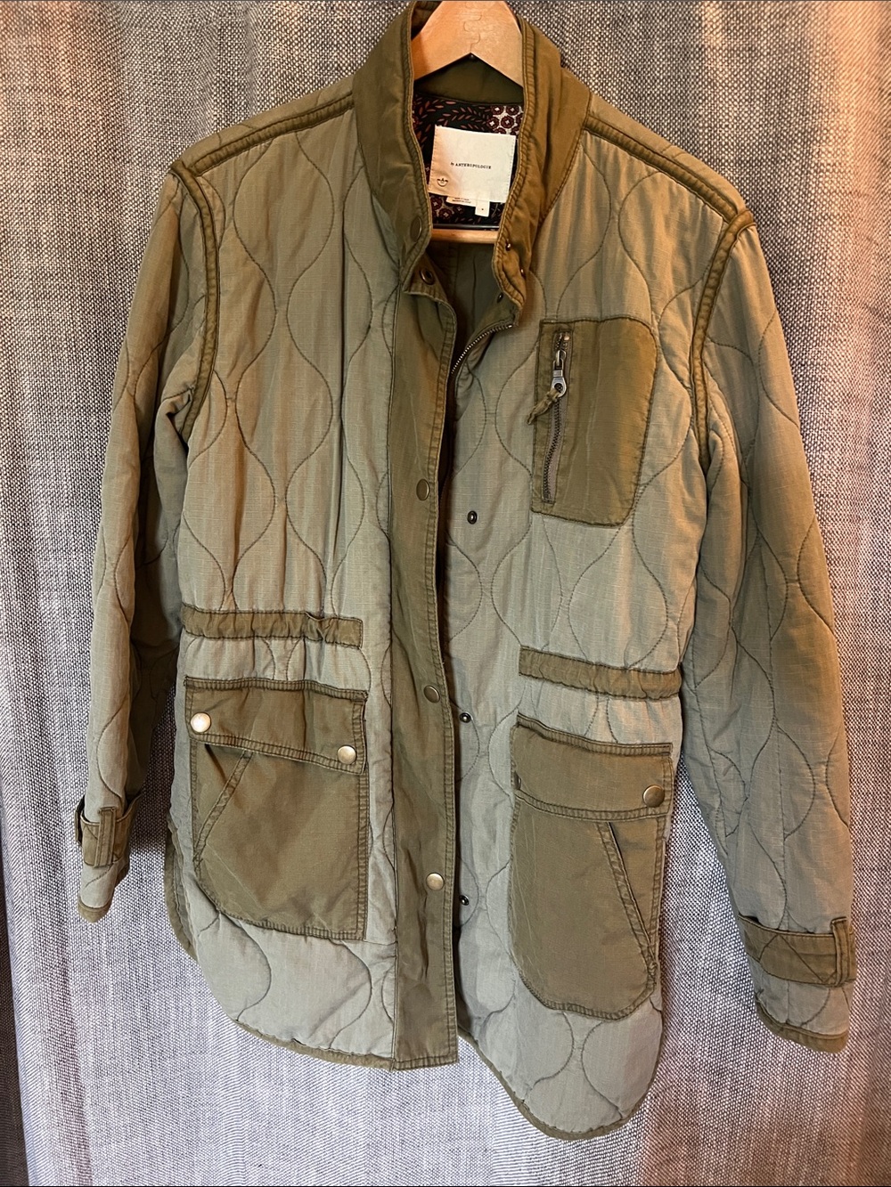 Anthropologie Quilted Olive Green Jacket